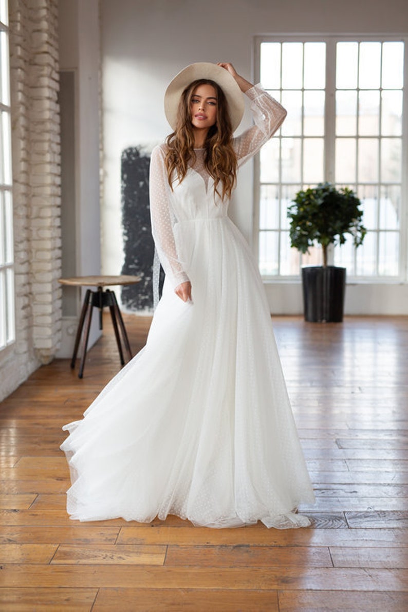 BOHEMIAN WEDDING DRESS LONG SLEEVE BRIDAL DRESS