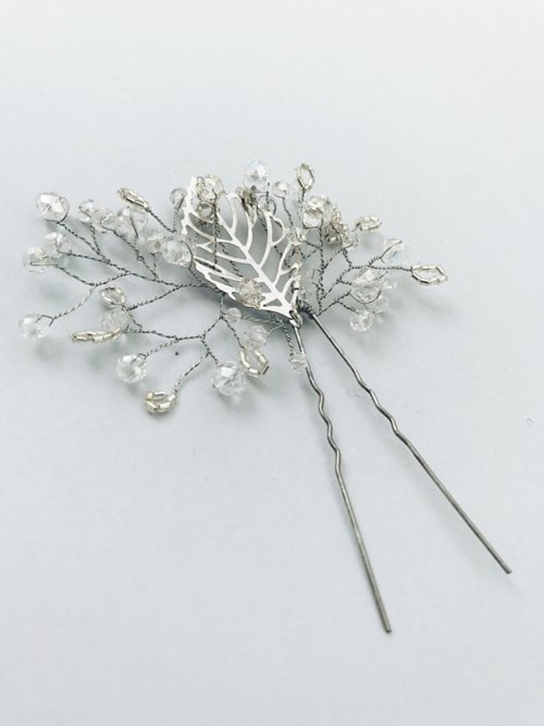 wedding headpiece dangle drop earrings Crystal bridal hair pin /& silver leaf earrings wedding boho jewelry delicate accessories
