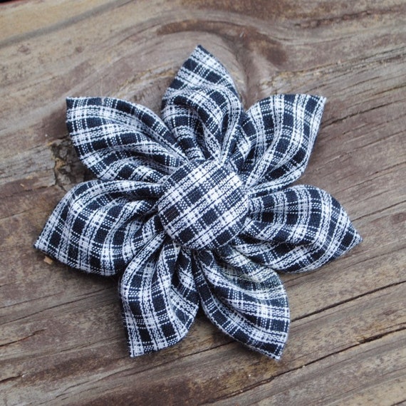 Black Plaid Flower, Flower Hair Clip, Flower Hair 