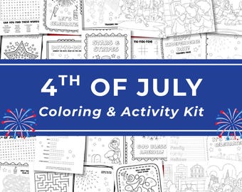4th July Coloring Activity Sheet Printable Activities Kid Page USA Independence Day Worksheet Children Maze Game Bundle Summer Party Favor