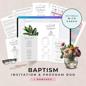 LDS Baptism Invitation Program Template Canva Editable Boy Girl Printable Digital Download Bundle Customizable Church Ceremony