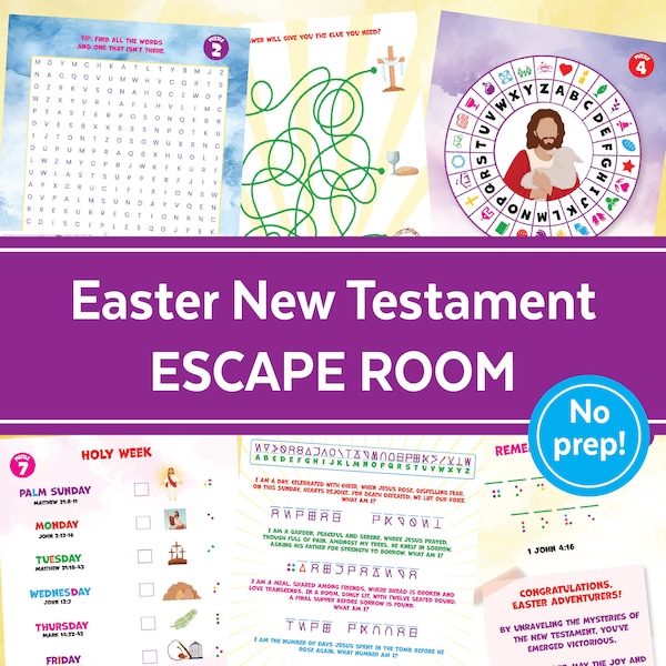 Pasen Escape Room-spel | Nieuwe Testament Bijbel Kinderen en familie afdrukbaar gezelschapsspel | Familiespelavond | DIY Escape Room-avontuur