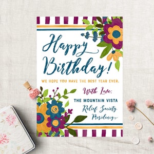 Cartão de aniversário personalizado da Sociedade de Socorro | Cartão floral personalizado da Sociedade de Socorro SUD