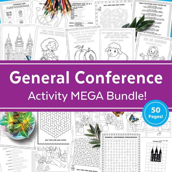 General Conference Activity Packet Printable Scavenger Hunt Game Worksheet Coloring Page Bundle Pack Primary Child Entertainment Resource