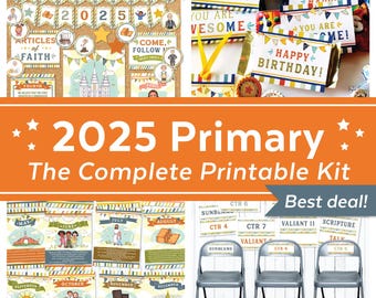Primaire afdrukbare kit 2025: LDS Leer en Verbonden, prikborddecor (pdf)