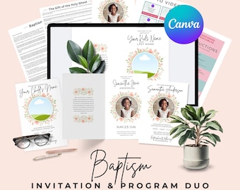 LDS Baptism Invitation & Program Bundle: Editable Canva Template (Digital Download)