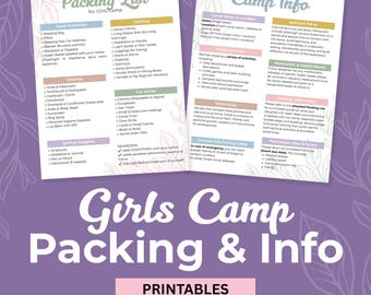 LDS Girls Camp Packing List Youth Camp Pack List Young Women Camp Checklist Printable Template Canva Editable Download Digital Church