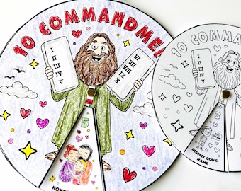 10 Commandments Coloring Wheel: Bible Activity, Sunday School (PDF & JPG)