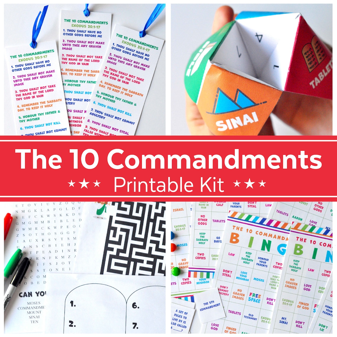 10 Commandments Printable Bible Games, Moses Activity for Sunday School ...