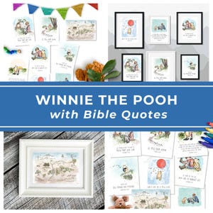 Winnie Pooh Nursery Printable Art Bible Verse Wall Decor Classic Pooh Bear Prints Baby Shower Gift Christian Scripture Winnie the Pooh Party