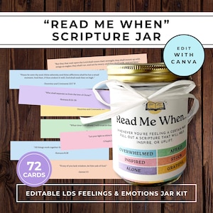 LDS Scripture Jar Printable Download Read Me When Jar Kit Activity Young Women Relief Society Gift Encouragement Bible Verse Jar Cards Lds