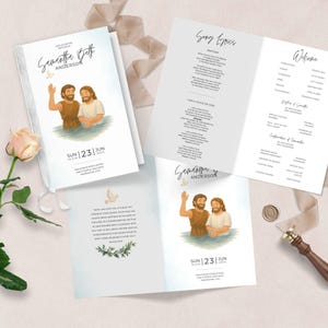 Może przedstawiać: Program ślubny z imionami "Samantha" i "Beth Anderson" w eleganckiej czcionce. Okładka przedstawia ilustrację dwóch postaci w wodzie. Data "SUN 23 JUN 2024" jest wyraźnie widoczna. Program zawiera teksty piosenek i sekcję powitalną.