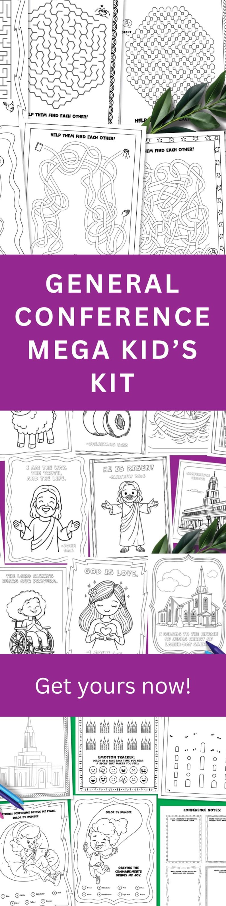 LDS General Conference Kid Activity Bundle Printable Coloring Pages Primary Quiet Book Conference Notes Church Children Games image 13