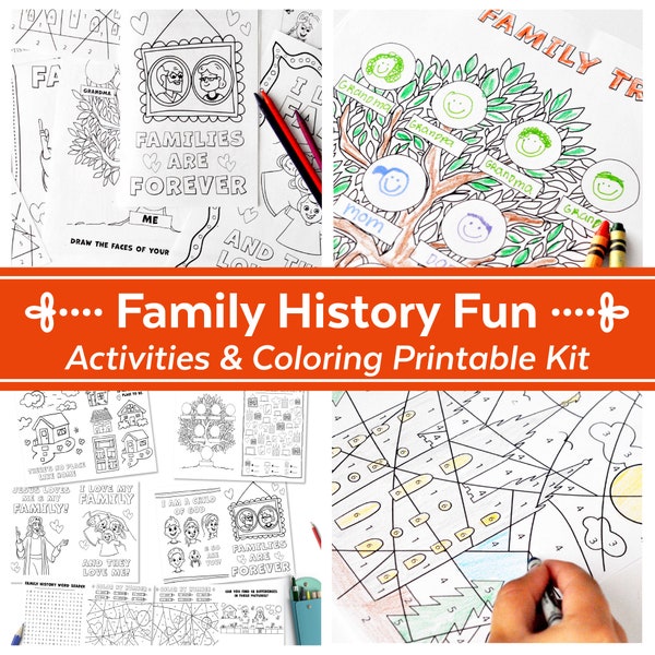 Family History FUN Activity & Coloring Kit imprimable pour enfants | Livret de jeux de coloriage sur l'histoire familiale SDJ