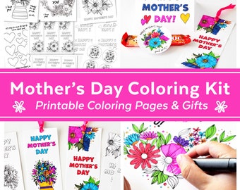 Mother's Day Coloring Pages Kit: Kids' Craft Gift (PDF/JPG)