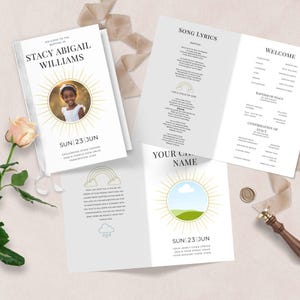 Plantilla imprimible para programa de bautismo SUD, ceremonia editable en Canva, boletín de la iglesia, diseño plegable, arcoíris, moderno, niño/niña, recuerdo mormón