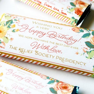 Relief Society Birthday Chocolate Candy Bar Wrapper - Rose Floral Birthday Gift