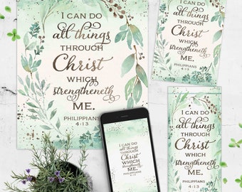 Philipper 4:13 druckbare Kit | Ich kann alle Dinge Printables Wallpaper Lesezeichen tun