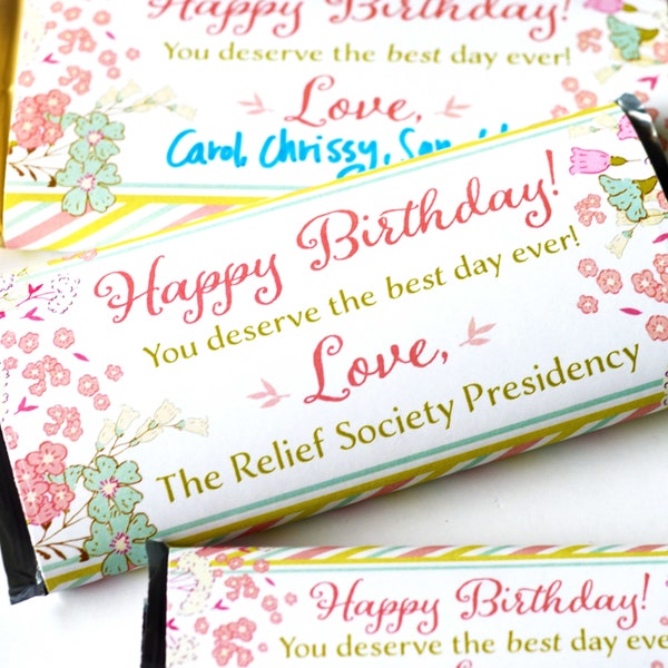 Relief Society Birthday Chocolate Candy Bar Wrapper - Easy Birthday Gift