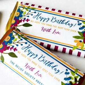 Relief Society Birthday Chocolate Candy Bar Wrapper - Purple Yellow Floral Birthday Gift