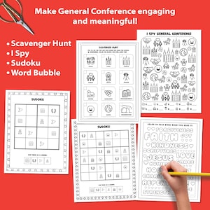 Primary Child Entertainment Resource General Conference Activity Packet Printable Bundle Scavenger Hunt Game Worksheet Coloring Page Collection LDS Family Activities Faith Based Learning Tools April 2026 Conference Engagement Sunday School