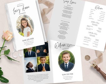 LDS Baptism Program Template: Modern Printable, Foldable Design (Canva Template)