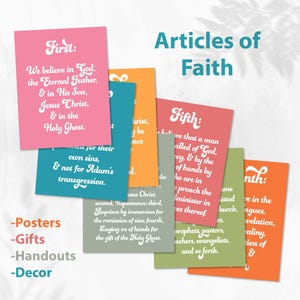 Articles of Faith Printable Posters - LDS Primary - Digital Download - Memorization Tools