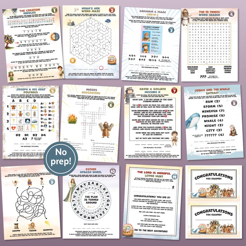 Old Testament Adventure Game Bible Story Escape Room Printable Sunday School Activity Church Youth Group Event Family Scripture Night Noah Ark Moses Journey Daniel Lion Den Challenge Esther Bible Lesson Interactive Christian Education