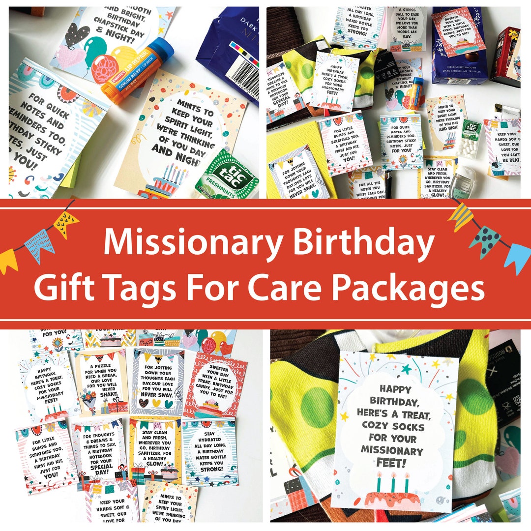 Birthday Gift Tags for LDS Missionaries | Missionary Birthday Care Package | Treat Gift Tags for ...