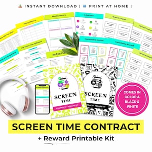 Contrato de tiempo de pantalla para niños, acuerdo de uso de teléfonos móviles para niños, reglas de uso para padres y adolescentes, control del tiempo de uso del teléfono inteligente (PDF)