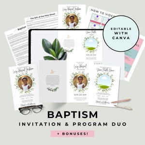LDS Baptism Invitation Program Template Canva Editable Boy Girl Ceremony Kit Church Bundle Digital Download Announcement