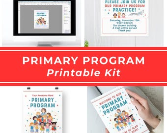 Primary Program Kit LDS Sacrament Presentation Printable Editable Invitation Assignment Cards Treat Toppers