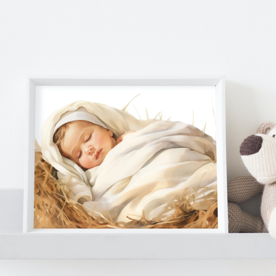 Christmas Wall Art | Digital Download | Baby Jesus Wall Art | Nativity Scene Art Print | Baby ...