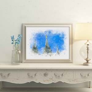 Salt Lake Temple Watercolor Art Print: LDS Temple Spires (Digital Download)