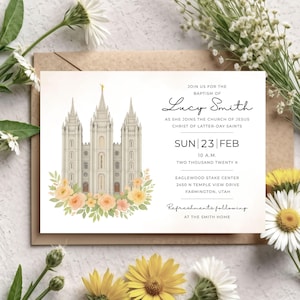 LDS Baptism Invitation: Temple Design, Editable Canva Template (Digital Download)