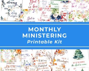 LDS Ministering Cards Monthly Relief Society Printables Scripture Verse Handouts Sister Gift Tags Young Women Encouragement Quote PDF
