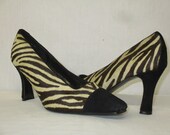 Vintage UNWORN J Renee Zebra Print Calf Hair Suede Spectator Pumps Size 7