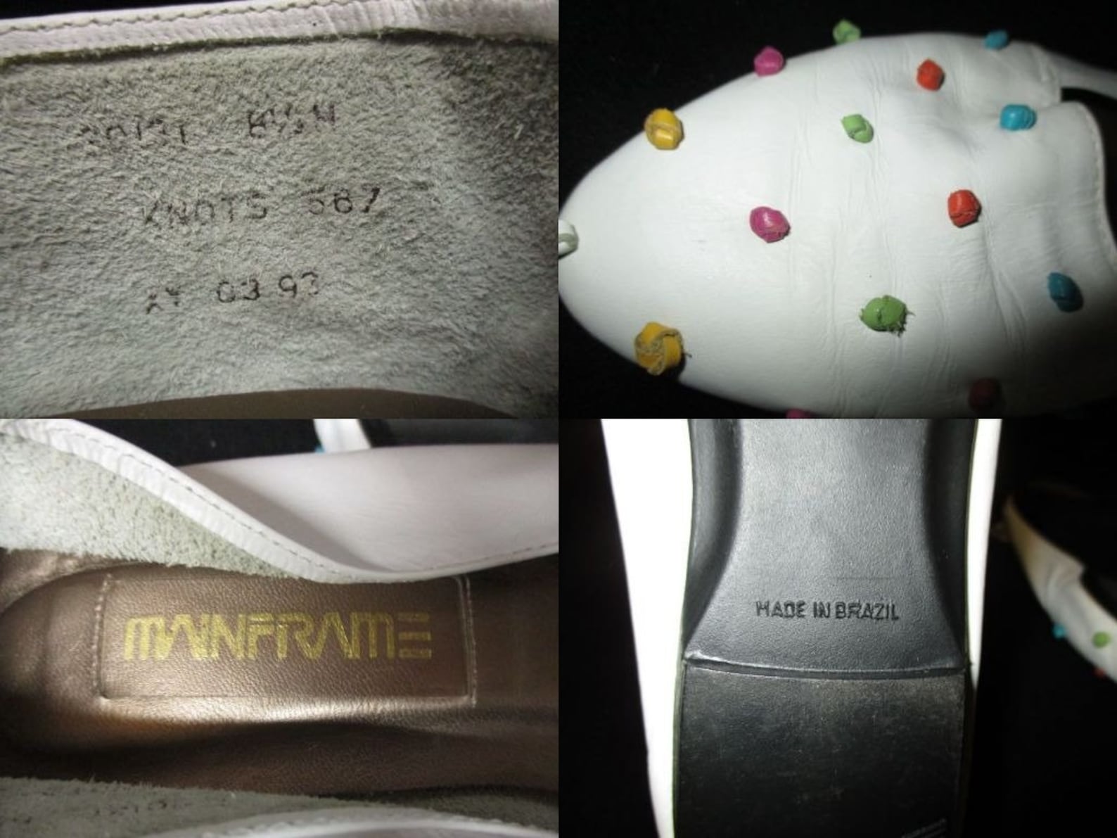 vintage mainframe knots white knotted leather ballet flats shoes size 8.5 made in brazil