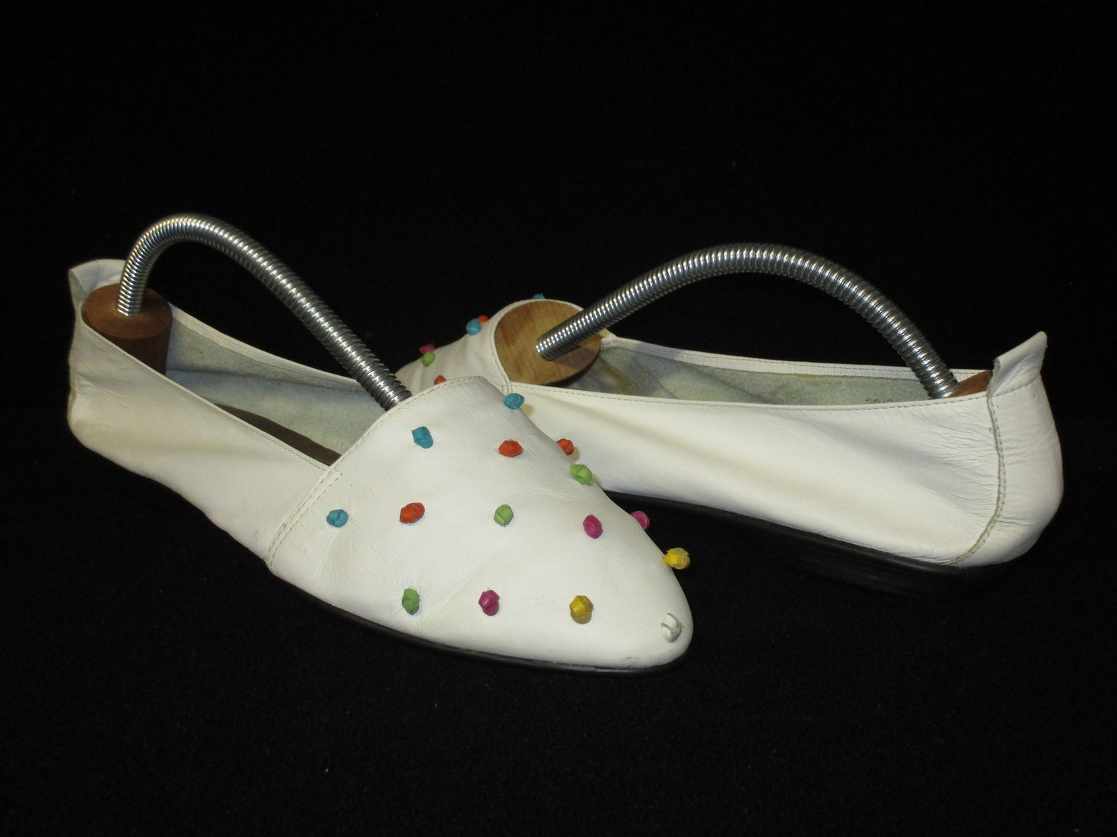 vintage mainframe knots white knotted leather ballet flats shoes size 8.5 made in brazil
