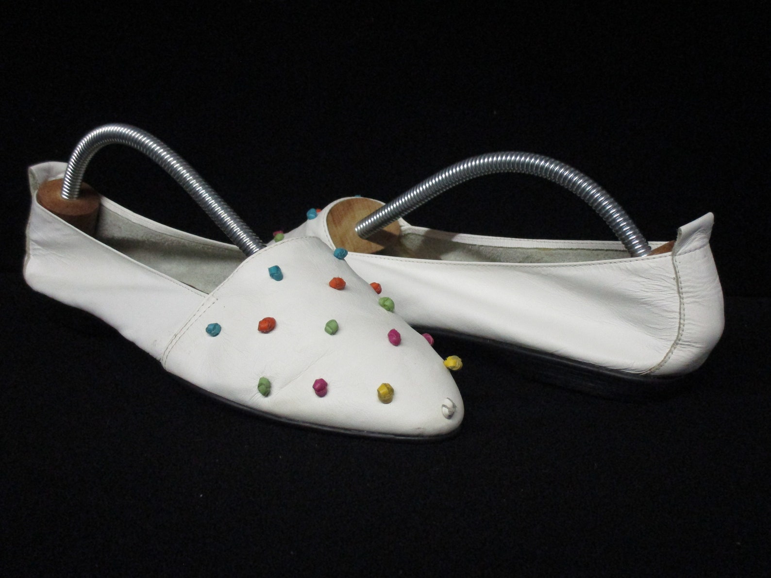 vintage mainframe knots white knotted leather ballet flats shoes size 8.5 made in brazil