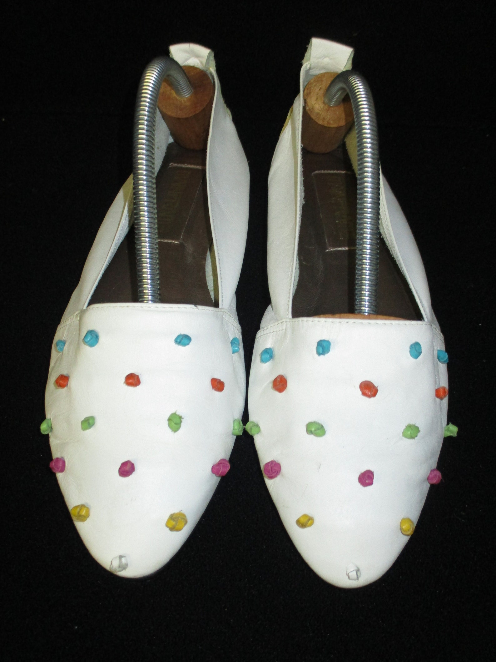 vintage mainframe knots white knotted leather ballet flats shoes size 8.5 made in brazil