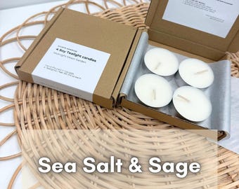 4 tealight candles l Sea Salt & Sage l 100% Soy Wax | Vegan l Scented tealights  l small gift l self care