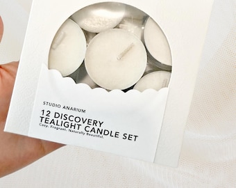 12 Soy Tealight Candle Discovery Set: Handmade Unscented/Scented Gift Box