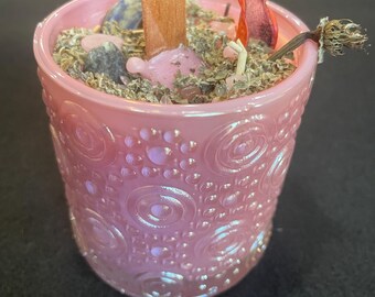 Pink Drawing Candle with Lemon Grass, Yerba Santa, Quartz, and more...