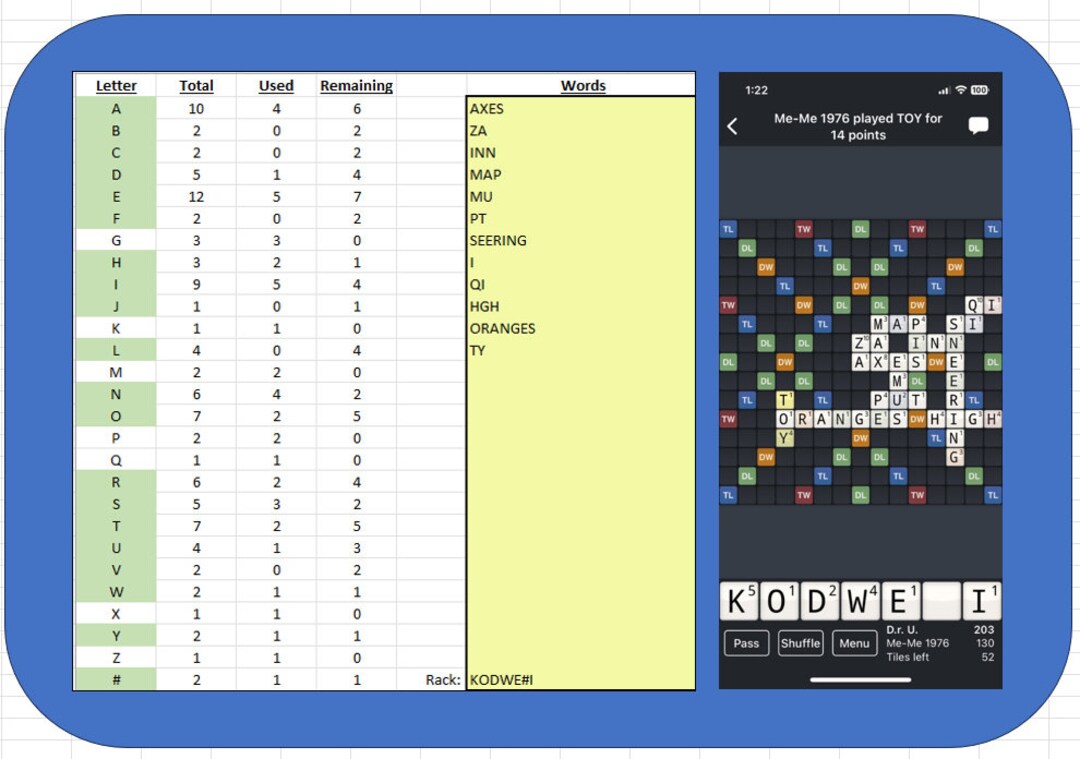 Wordfeud Tile Counter Excel Template Etsy