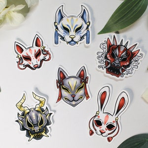 Yokai Mask Sticker Set - 6er Pack - Japanische Dämonenmasken