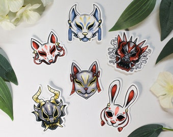 Yokai Mask Sticker Set - 6 Pack - Japanese Demon Masks