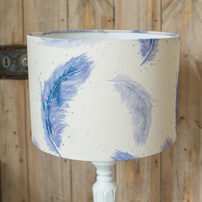 Large Indigo feather print lampshade Etsy