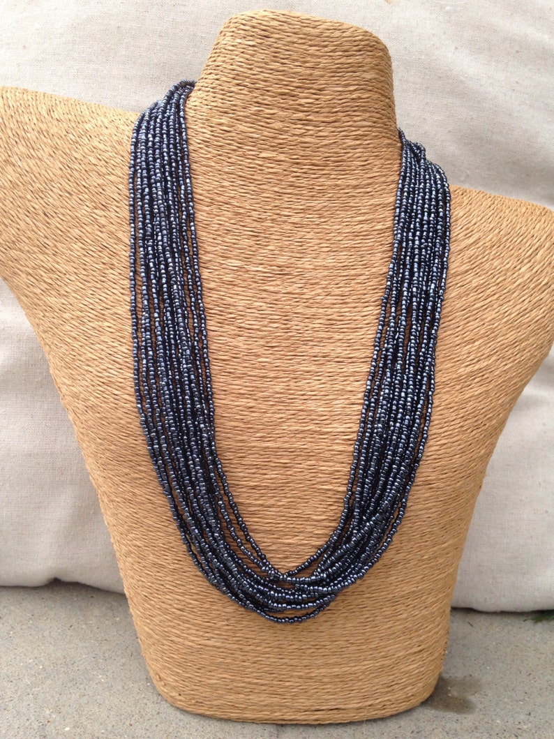 Navy blue beaded necklace navy seed bead multi-strand | Etsy