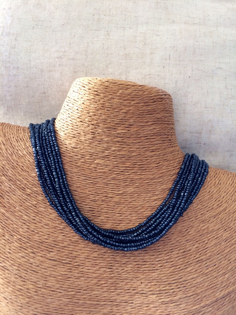 Navy multi-strand seed bead necklace